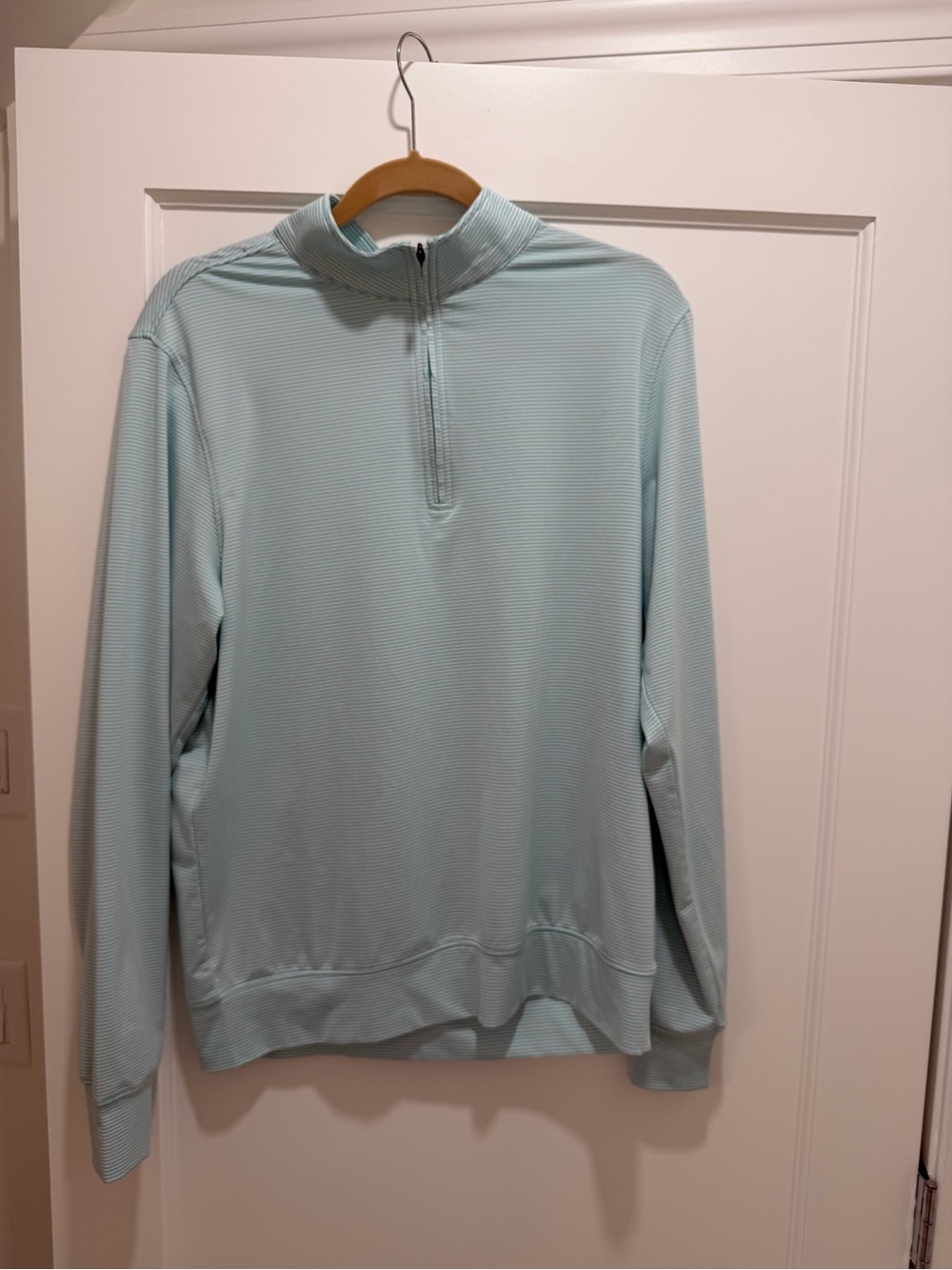 Paul Stuart Men's Light Aqua Striped Quarter-Zip Performance Shirt